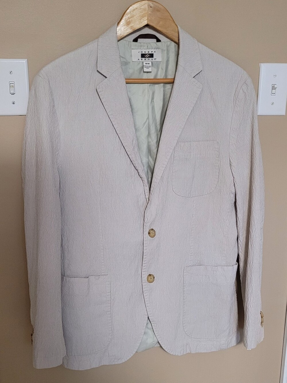 Joseph Abboud Men's Light Beige Seersucker Blazer